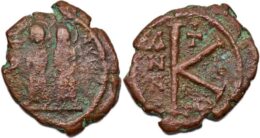 BYZANTINE EMPIRE. Justin II, 565-578 AD. Æ Half Follis
