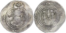SASANIAN EMPIRE. Khusrau II AD 590-628 . AR Drachm. AY Mint, Year 33