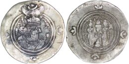 SASANIAN EMPIRE. Khusrau II AD 590-628 . AR Drachm. DA (Darabgird) Mint, Year 22