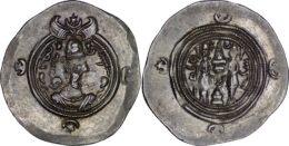 SASANIAN EMPIRE. Khusrau II AD 590-628 . AR Drachm. AYLA Mint, Year 3