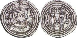 SASANIAN EMPIRE. Khusrau II AD 590-628 . AR Drachm. ART (Ardashir-Khurra) Mint, Year 28