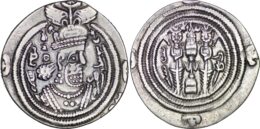 SASANIAN EMPIRE. Khusrau II AD 590-628 . AR Drachm. LAM (Ram-Hormizd) Mint, Year 33