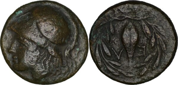 Aiolis Elaia Æ grain-seed within olive-wreath