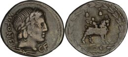 1107 Roman Republic. Mn. Fonteius C.f,. AR Denarius 85
