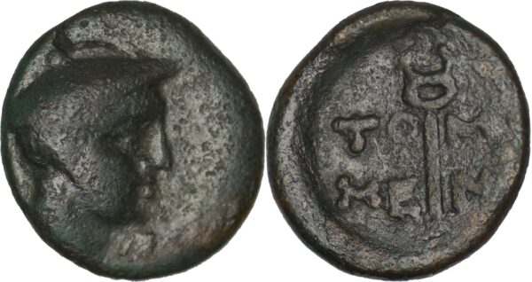 Moesia, Tomis Æ 16. Circa 260-200 BC. Head of Hermes right, wearing petasos