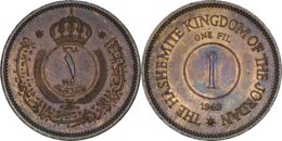 Jordan.  Abdullah I bin Al-Hussein (1946-1951). 1 Fils. 1949