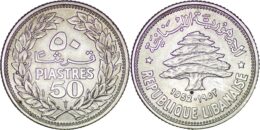 Lebanon. Silver 50 Piastres (Qirsh). 1952. UNC