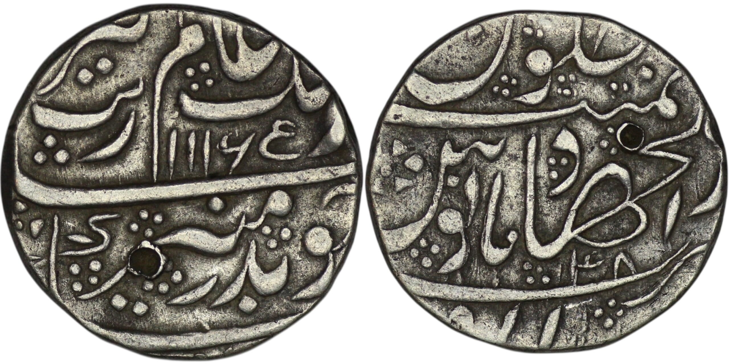 Mughal Empire. Aurangzeb Alamgir (1658-1707). AR Rupee. Dar al-Jihad Haidarabad. 1116// year 48