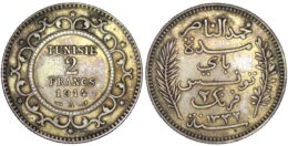 Tunisia. Muhammad V (1906-1922). Silver 2 Francs. AH 1332 (1914 A)