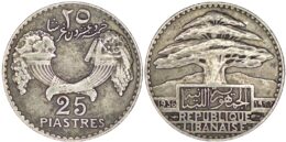 Lebanon. Silver 25 Piastres. 1936