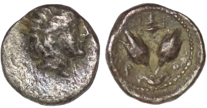 Caria. Rhodos (circa 275-250 BC). AR Diobol