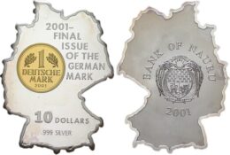 Nauru. Silver 10 Dollars. 2001. Proof, Goldplated