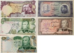 Pahlavi. Mohammadreza Shah. Lot of 5 Banknotes