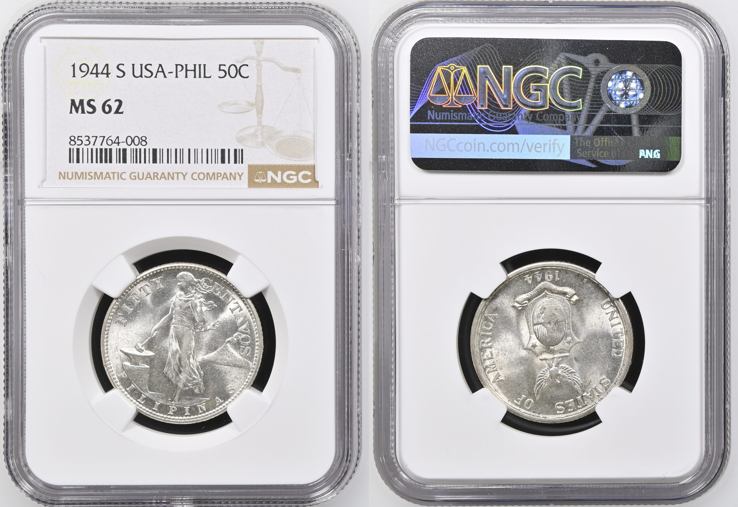 US-Philippines . Silver 50 Cents. 1944 S