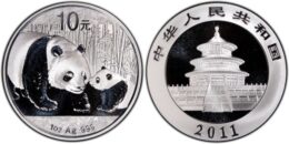 China. 10 Yuan. 2011. Silver Panda