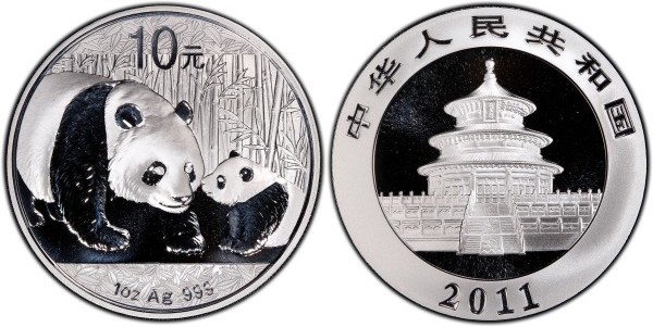 China. 10 Yuan. 2011. Silver Panda