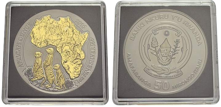 Ruanda. 50 Francs 2016 1961. Silver gold plated