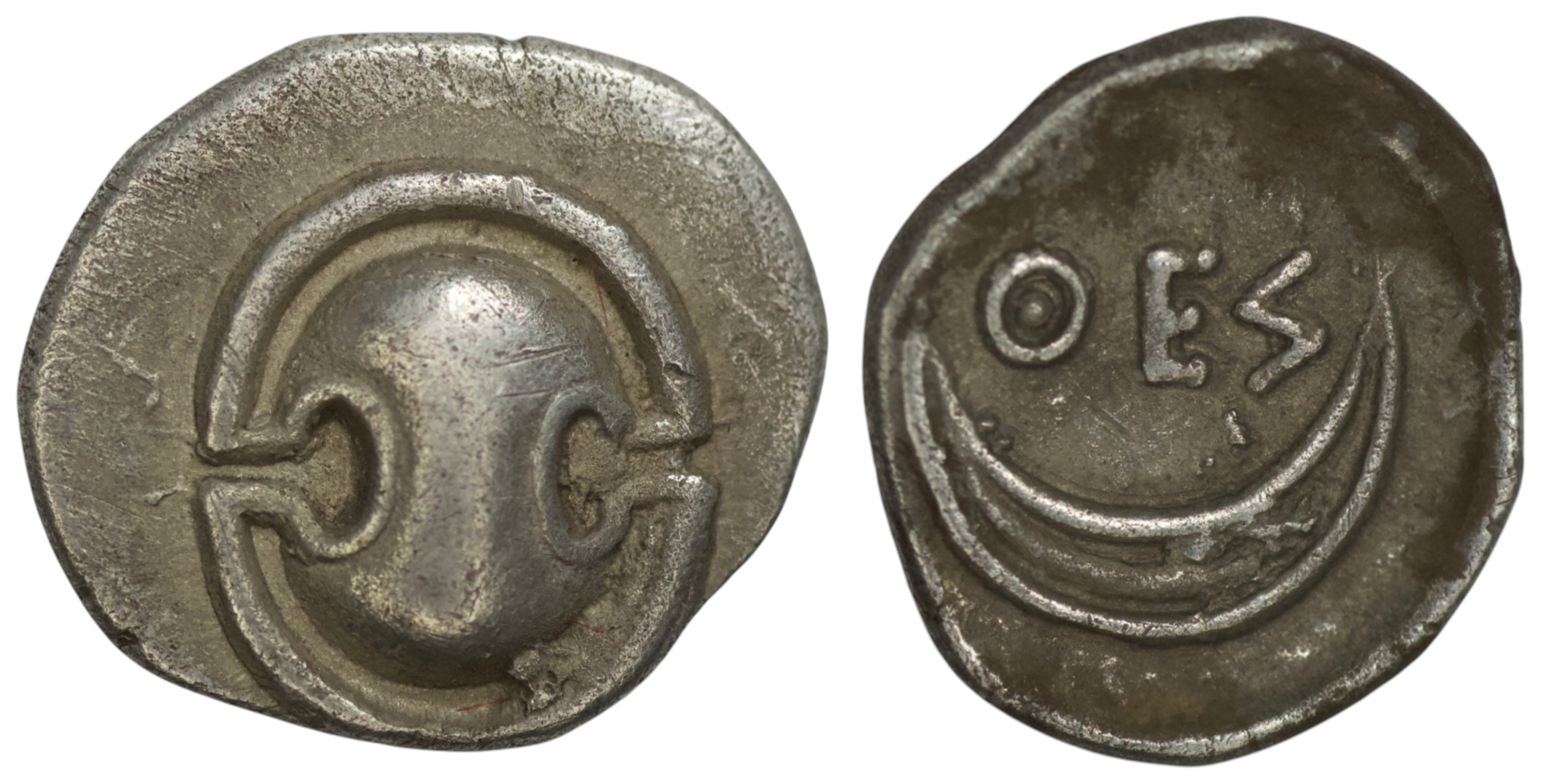 2594 Boeotia. Thespiai. (Circa 375 BC). AR Obol