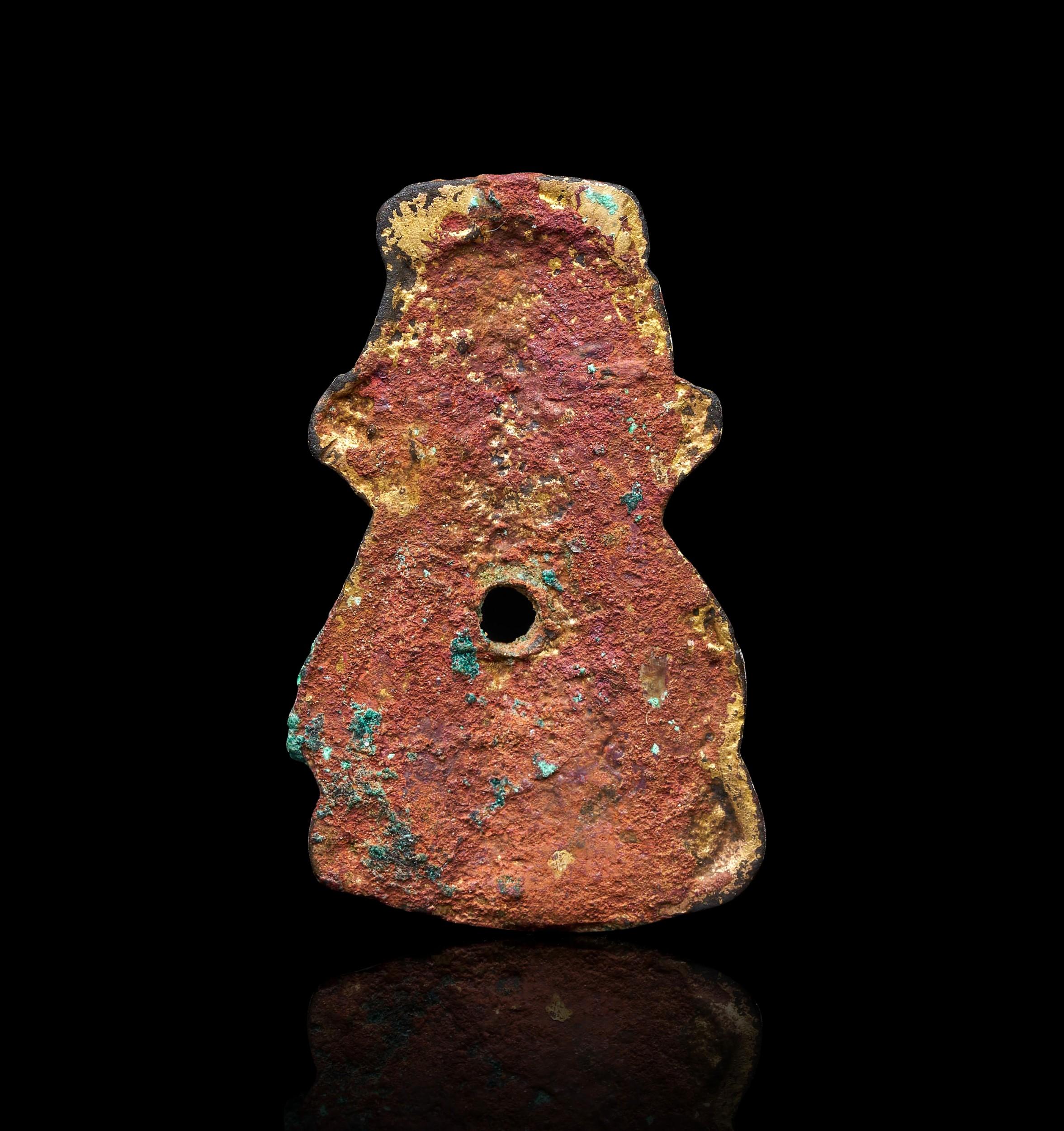 2597-2 A Sogdian gilt copper-alloy repoussé amulet, central asia, circa 6th–8th century